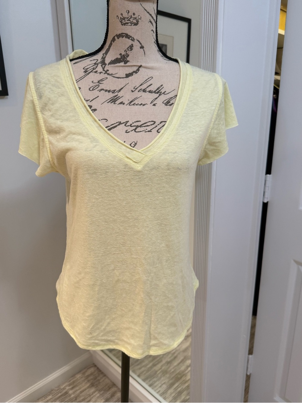 We The Free Pale Yellow V-Neck Short Sleeve Tee